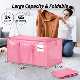 8 Pack Extra Large Heavy Duty Moving Bags, Pink Storage Bins with Lids, Reinforced Handles & Heavy-Duty Zippers Moving Boxes Storage Bags Totes for Clothes Packing, Dorms, College Supplies, Pink