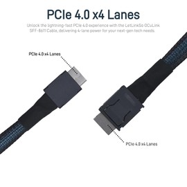 LetLinkSo Oculink Cable PCIe 4.0 SFF-8611 4i Long Male Extension Cable for Oculink eGPU onexGPU Mini PC SSD, 6.6 feet (200 cm)