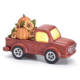 burton+BURTON Red Pumpkin Truck Lighted Shelf Sitter