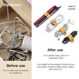 Leather Cord Organizer 4-Pack Premium Cowhide Cable Winder for Earphones, USB Cables, Wires Tangle Free Storage with Snap Closure, 6 Colors Stocking Stuffers, Gifts for Men Women (Red)