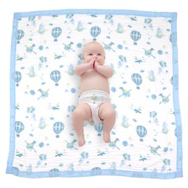 Hivia Muslin Blanket, 6-Layer Cuddly Blanket, Baby Cotton, 110 x 110 cm, Muslin Baby Blanket, Swaddle Blanket, Soft Blanket for Bath Towel, Children's Blanket, Newborn, Unisex (Moon Unicorn)