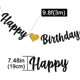 MDLLDM Black Birthday Decorations, Happy Birthday Banner,Birthday Bunting Glitter Large Hanging Letter Banner for Woman Man,Happy Birthday Party Decorations Backdrop pre-strung, no DIY