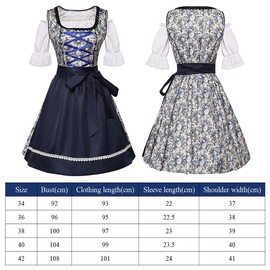 Bseical Oktoberfest Women's Outfit, Dirndl Women's Midi 3-Piece Dirndl Dress with Apron, Dirndl Blue Women's Dirndl Midi for Oktoberfest Special Occasions, blue