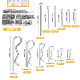 300 Pcs Cotter Pins Kit and R Clips Assortment Kit, Split Pins Assorted, Stainless Steel Retaining Spring Hitch Cotter Fastening Pin Clips Set for Truck Tractors Cars Campers Lawn Garden Equipment