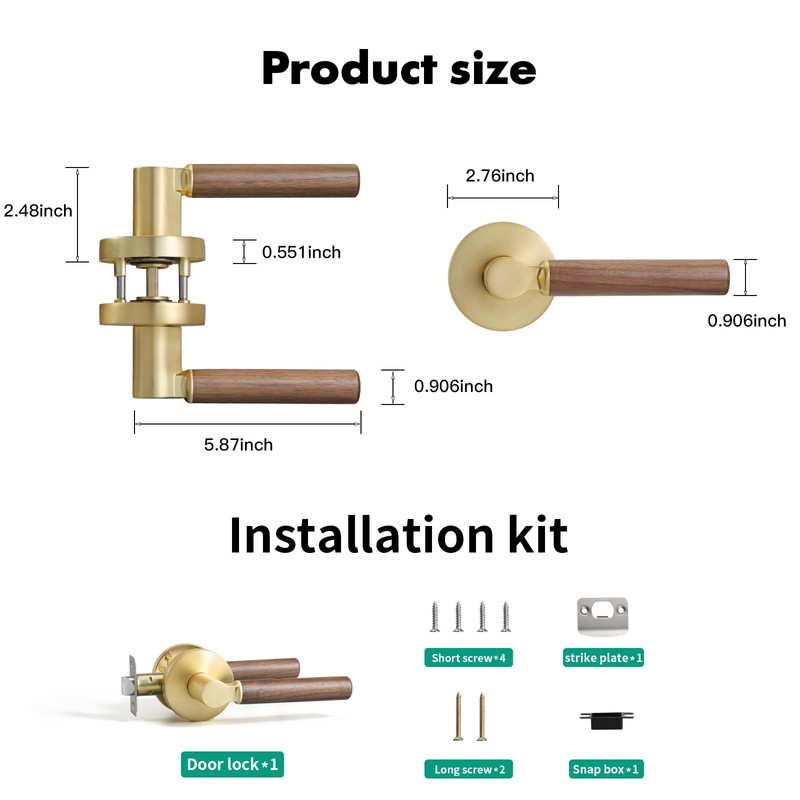 YAGU Wooden Round Passage Lever Door Handle Non-Locking Lever Set