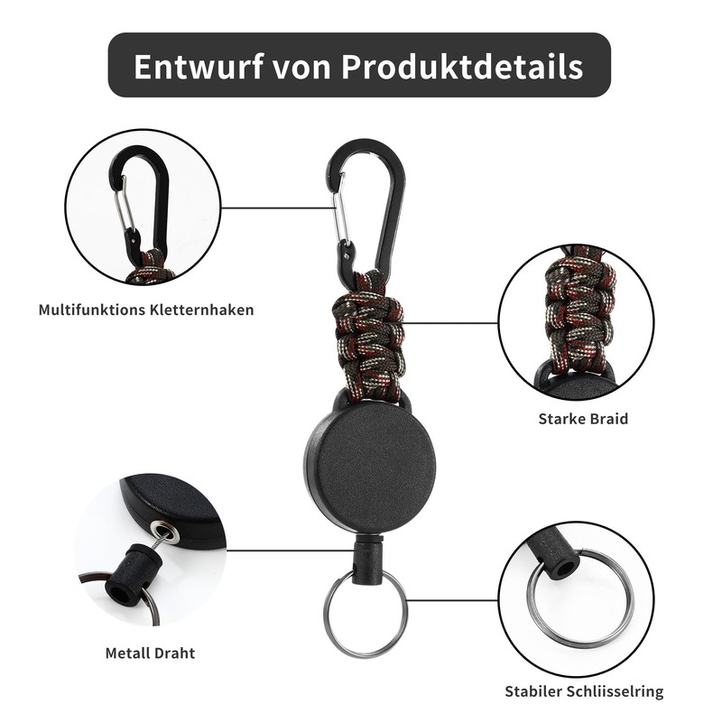 Retractable Key Fob with 60 cm Extendable Steel Cable, Extendable