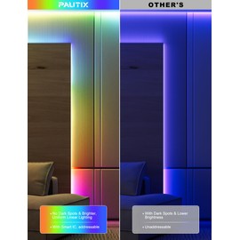 PAUTIX RGB Smart IC COB LED Strip Light Color Chasing,5V USB UL-Listed Multicolor Flexible Tape Light 6.56ft/2m with Music Mode/APP Control,for TV,Bedroom,Party DIY Decoration