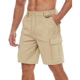 TACVASEN Cargo Shorts for Men Casual Work Shorts Comfort Stretch Short Quick-Dry Short Tactical Short Hiking Short Golf Short Fishing Short Light Khaki