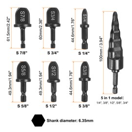 sourcing map 13Pcs Swaging Tool Drill Bit Set 1/4" 3/8" 1/2" 5/8" 3/4" 7/8" HVAC Repairing Tube Expander with 5 in 1 Flaring Tool for Copper Aluminum Pipe