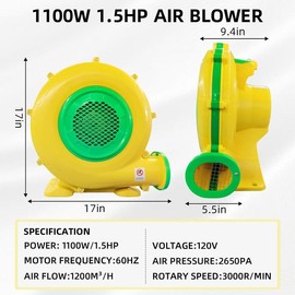 Air Blower for Inflatables, Powerful Inflatable Bounce House Blower, Portable Electric Blower Fan Pump Perfect for Inflatable Bounce House, Bouncy Castle, Jumper, Water Slid, Blower Corded springtok Compressor - Model: 1110W