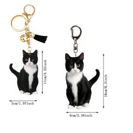 WADY 2 Pcs Cat Keychain, cute tuxedo cat keychain, Funny Cat Expression Keychain for Backpack, charm car key chain accessories, animal kitty keychain purse charms, cat lover gifts for women, Black