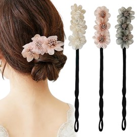 Nalaina Hair Bun Maker, Easy Hair Bundle, 3-Piece Set, Hair Ornament, Bun Hair Arrangement, Bun Goods, Flower Pattern, Hair Accessory, Women's, Korean Style, Cute, Easy to Use, Hair Maker Ribbon, Elegant, Girls, Adults, Popular