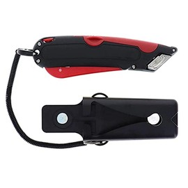 Veltec EZ-1000 Safety Box Cutter Utility Knife, 3 Blade Depth Setting, Squeeze Trigger and Dual Side Edge Guide, 2 Blades, Holster and Lanyard (Red)