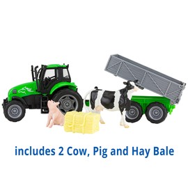 Breyer Horses Farms Tractor y Tag-a-Long Wagon Playset | 5 Pulgadas de Alto x 11 Pulgadas de Largo x 4 Pulgadas de Profundidad | Vaca y Cerdo incluidos | Escala 1:32 | Modelo #59238, Verde