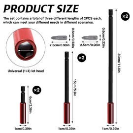 Pilikoll 8 Pcs 60mm & 150mm & 300mm 1/4" Strong Magnetic Extension Bit Holder with PZ2,PH2 Screwdriver Bits Long Impact Duty Screwdriver Drill 1/4" Hex Shank Screwdriver Bit Holder for Impact Driver