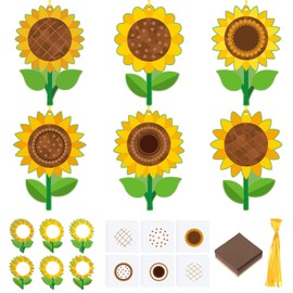 Motipuns 24 Sets Sunflower Flower Crafts Set Suncatcher Tissue Paper Crafts Kit DIY Party Decor Make Your Own Flower Hanging Ornaments for Summer Home Fun Spring Mother's Day Activities