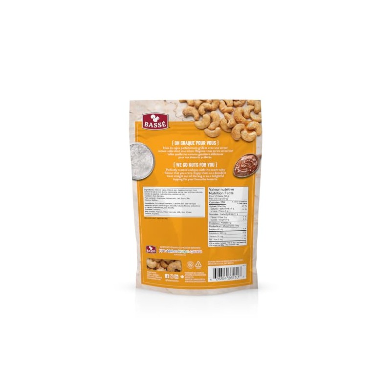 Bassé Sea Salt & Caramel Cashews - Subtle, Light, Crunchy,