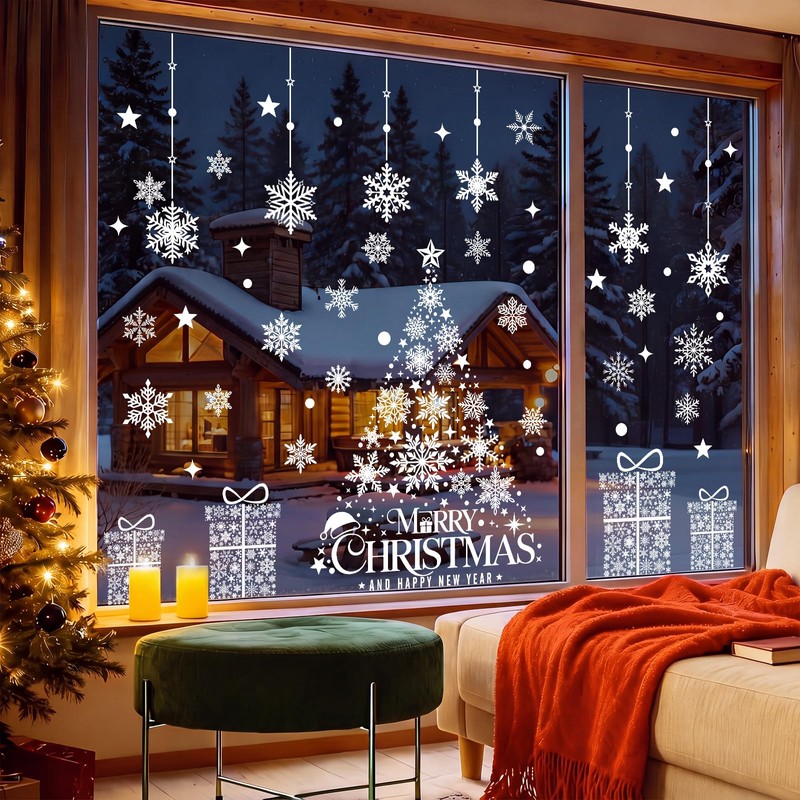 Vijamiy Double Sided Christmas Window Stickers, Large Xmas Window Clings