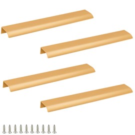 ESreake 4Pcs Hidden Long Finger Edge Pulls, 250mm Top Knobs Europa Tab Pull,Long Concealed Handles Modern Invisible for Cabinet Dresser Closet with Screws (Length 9.8"/Hole Distance 7.6", Golden)