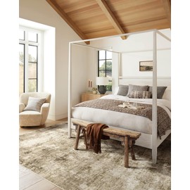 GERUIMO 6x9 Washable Area Rug, Ultra Non-Slip Low Pile Soft Faux Wool, Foldable Distressed Stain Resistant, Large Modern Abstract Greenish Brown for Living Room, Bedroom, Dining Room, Farmhouse Decor