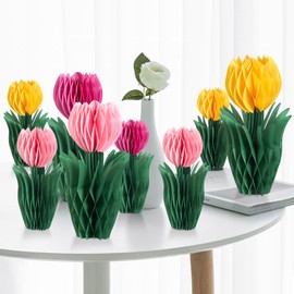 SUNBEAUTY 8 PCS Flower Honeycomb Decoration Tulip Honeycomb Decoration Mother's Day Decoration Tulip Decor Spring Decor Tulips Table Centerpieces Decorations Spring Decorations for Home Office
