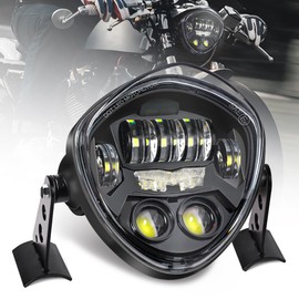 7-Inch LED Motorcycle Headlight Assembly with Clamp Mount Brackets Fits 27-57mm O.D. Forks for Cafe Racer/Chopper/Bobber/Scrambler, Features Turn Signal/DRL, Demon Eye, Hi-Low Beam