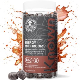 Known Tasty Energy Mushrooms Gummies - B Vitamins & Cordyceps - Energy & Fatigue - Natural Mixed Berry Flavour - 60 Vegan Gummies, 1 Month Supply