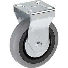 Metafranc Fixed castor, diameter 100 mm, 60 x 60 mm plate, rubber wheel, soft tread, sliding bearing, 75 kg load capacity, transport castor, furniture castor, heavy duty castor, 800590
