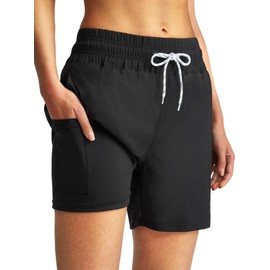 YGDSX Women's 3''/5''/7'' Swim Board Shorts Quick Dry Beach Shorts with Liner Pockets Swimsuits Bottoms Trunks for Women Black