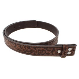 BC Belts Womens Leather Belt Strap with Embossed Western Scrollwork 1.25" Wide with Snaps (Brown-L)
