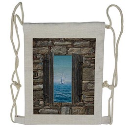 Ambesonne Nautical Drawstring Backpack, Sailing Boat Idyllic, Sackpack Bag