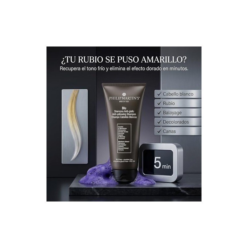 Philip Martin’s Blu Shampoo Matizador Anti Amarillo Cabello Rubio y