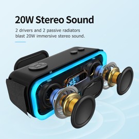 DOSS SoundBox Pro Bluetooth Lautsprecher, 20W Stereo Sound, Extra Bass, IPX6 Wasserdicht, 20 Stunden Akku, Bunten Licht, Bluetooth Box für, Draußen, Strand, Zuhause, Garten -Schwarz