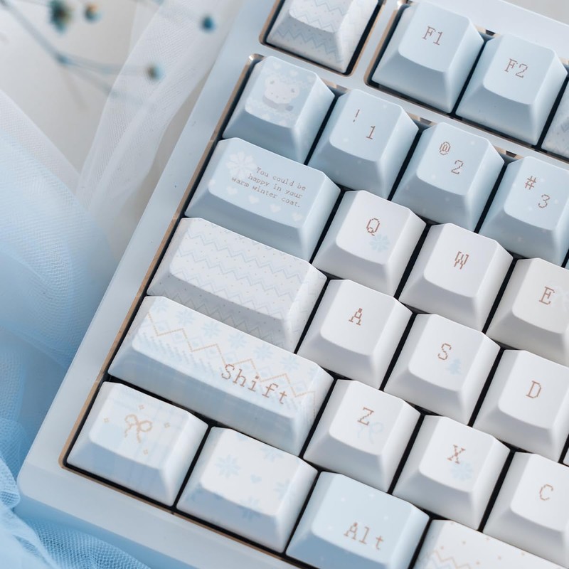 SUEHIODHY PBT Keycaps, Minimalist Blue Keycaps Set, 136 Keys Cherry