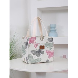 Floral Pattern Lunch Bag for Women, Multifunctional Insulated Cute Bento Bag, Portable Insulated Lunch Bag with Handle, Durable Tote Bag for Work, School, Travel, Lunch Cooler Bags:_Cloud White_one-size