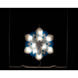 IMPACT 14" Lighted White and Blue Holographic Snowflake Christmas Window Silhouette Decoration