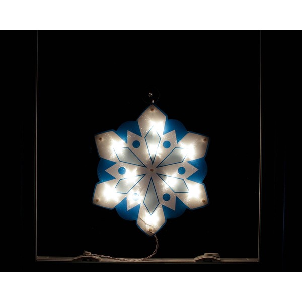 IMPACT 14" Lighted White and Blue Holographic Snowflake Christmas Window
