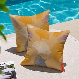 Miuyunya Set of 2 Cushion Covers 45 x 45 cm Decorative Cushion Cover with Yellow Ginkgo Leaves Mustard Yellow Outdoor Waterproof Decoration for Sofa Garden Summer and Autumn