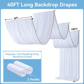 10ftx40ft White Backdrop Ceiling Drapes,2Panels 40ft Height Wrinkle Free Tent Draping Curtains, Fabric Drapery Ceiling Drapes for Wedding Ceremony Birthday Theme Parties with Rod Pocket