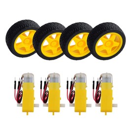 RCmall TT Motor DC Gearbox Motor Dual Shaft Motor 200RPM DC 3-6V Ratio 1:48 with Tire Whee for DIY Smart Car Robot (4 Motors 4 Wheels)