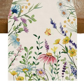 RABUSOFA Lavender Daisy Floral Summer Table Runner,Seasonal Spring Kitchen Dining Table Summer Decorations for Home Party Decor 13x72 Inch