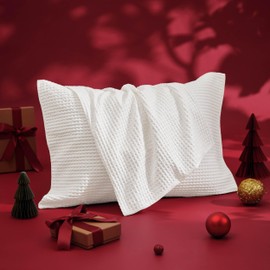 Bedsure Waffle Weave Pillow Sham Covers, 20" x 26" Pillow Covers 2 Pack, 100% Cotton Standard Size Pillowcases with Envelope Closure for Gift, Home Decor, Throw Pillow Covers for Bed Sofa Couch, White