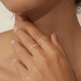 Gold Stackable Rings for Women Non Tarnish, Thin Pinky Statement Wedding Bands Set for Men, Gold Plated Stainless Steel Rings Pack Stacking for Jewelry Gift That Don't Tarnish Size 9