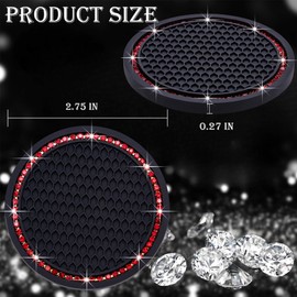 MEAJOO 2PCS Bling Cup Holder Coaster, 2.75 Inch Auto Car Cup Holder Insert Coasters, Soft Silicone Anti-Slip Shockproof, Universal Vehicle Interior Accessories for Women Girls (Black & Red)