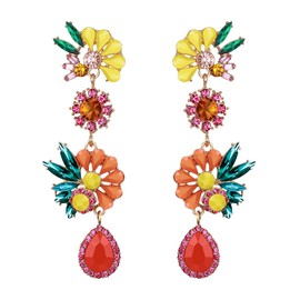 Clearine Colourful Flower Earrings for Women, Bling Rhinestones Marquise Teardrop Cluster Floral Dangle Earrings for Summer Holiday Multicoloured Gold Tone, Crystal
