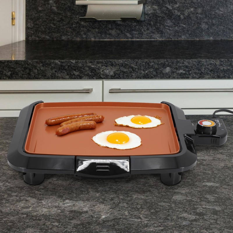 MegaChef Electric Grill with Copper Non-Stick Coating, Adjustable Temperature Control
