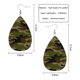 Vosach Green Camouflage Leather Teardrop Earrings For Women Retro Classical Military Pattern Western Earrings For Friends Gift Drop Dangle Earrings