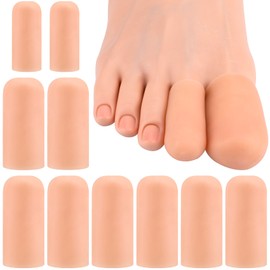 Alpinleux 10 Pack Gel Toe Protectors, Soft Elastic Toe Covers for Big Toe, Toenail Cushions Toe Cap Toe Sleeves for Ingrown Toenails, Missing Toenails, Blisters, Corns, Calluses (Beige, 2 Sizes)