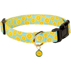 PREHAI Cute Cotton Dog Collar for Boy and Girl Dogs Summer Lemon Pattern Puppy Collar for Small Medium Large Dogs Adjustable Lemon Pattern Soft Pet Collar for Male Female Dogs
