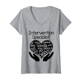 Womens Intervention Specialist T shirt Heart Hands School Gift V-Neck T-Shirt